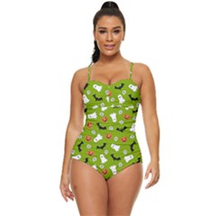 Pattern Seamless Halloween Fall Retro Full Coverage Swimsuit by Wegoenart