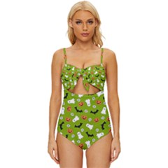 Pattern Seamless Halloween Fall Knot Front One-piece Swimsuit by Wegoenart