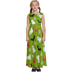 Pattern Seamless Halloween Fall Kids  Satin Sleeveless Maxi Dress by Wegoenart