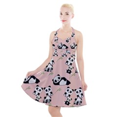 Pandas Pattern Panda Bear Halter Party Swing Dress  by Wegoenart