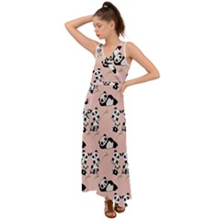 Pandas Pattern Panda Bear V-neck Chiffon Maxi Dress by Wegoenart