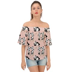 Pandas Pattern Panda Bear Off Shoulder Short Sleeve Top by Wegoenart