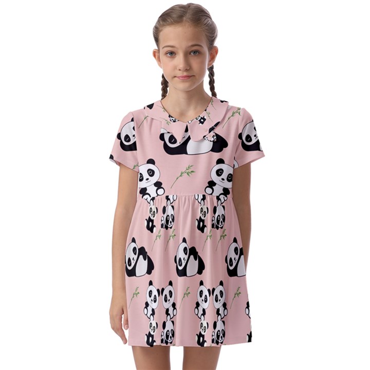 Pandas Pattern Panda Bear Kids  Asymmetric Collar Dress