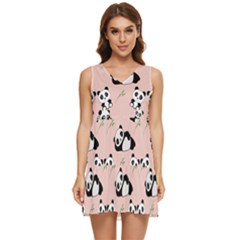 Pandas Pattern Panda Bear Tiered Sleeveless Mini Dress by Wegoenart