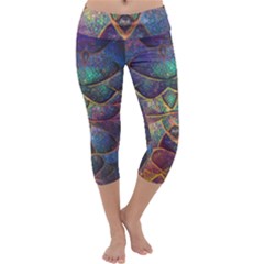 Dragon Fractal Pattern Texture Capri Yoga Leggings by Wegoenart