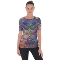 Dragon Fractal Pattern Texture Shoulder Cut Out Short Sleeve Top by Wegoenart