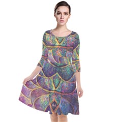 Dragon Fractal Pattern Texture Quarter Sleeve Waist Band Dress by Wegoenart