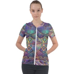 Dragon Fractal Pattern Texture Short Sleeve Zip Up Jacket by Wegoenart