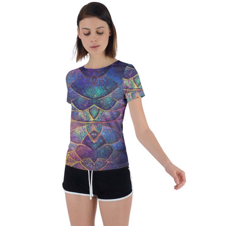 Dragon Fractal Pattern Texture Back Circle Cutout Sports Tee