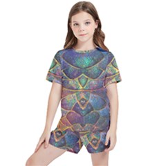 Dragon Fractal Pattern Texture Kids  Tee And Sports Shorts Set by Wegoenart