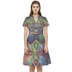 Dragon Fractal Pattern Texture Short Sleeve Waist Detail Dress by Wegoenart