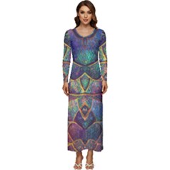 Dragon Fractal Pattern Texture Long Sleeve Velour Longline Maxi Dress by Wegoenart