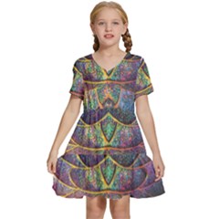 Dragon Fractal Pattern Texture Kids  Short Sleeve Tiered Mini Dress by Wegoenart