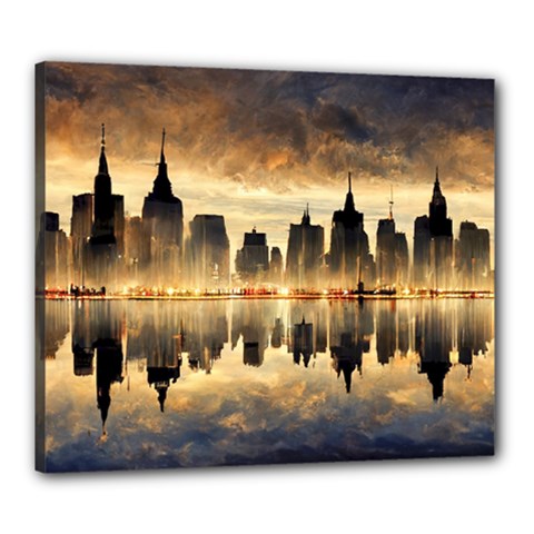 Manhattan Skyline Sunset Nyc Canvas 24  X 20  (stretched) by Wegoenart