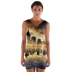 Manhattan Skyline Sunset Nyc Wrap Front Bodycon Dress by Wegoenart