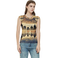 Manhattan Skyline Sunset Nyc Women s Raglan Cap Sleeve Tee by Wegoenart