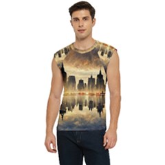 Manhattan Skyline Sunset Nyc Men s Raglan Cap Sleeve Tee by Wegoenart