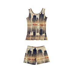 Manhattan Skyline Sunset Nyc Kids  Boyleg Swimsuit by Wegoenart