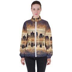 Manhattan Skyline Sunset Nyc Women s High Neck Windbreaker by Wegoenart