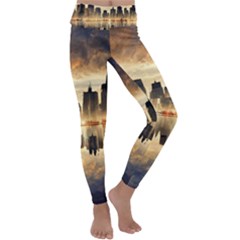 Manhattan Skyline Sunset Nyc Kids  Lightweight Velour Classic Yoga Leggings by Wegoenart