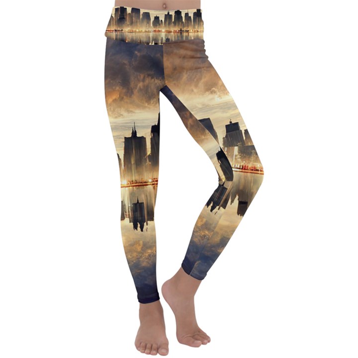 Manhattan Skyline Sunset Nyc Kids  Lightweight Velour Classic Yoga Leggings