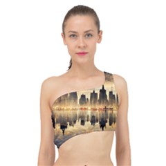 Manhattan Skyline Sunset Nyc Spliced Up Bikini Top  by Wegoenart