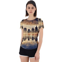 Manhattan Skyline Sunset Nyc Back Cut Out Sport Tee by Wegoenart