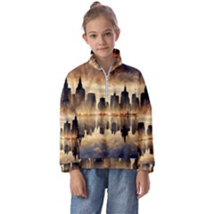 Manhattan Skyline Sunset Nyc Kids  Half Zip Hoodie