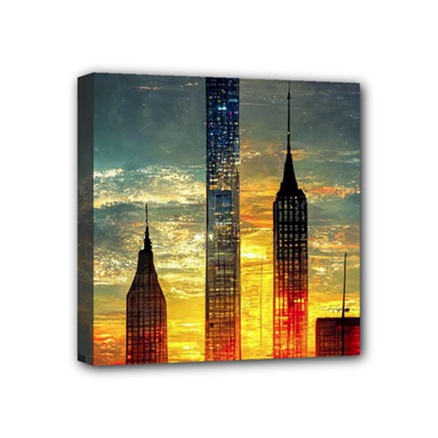 New York City Sunset Dusk Twilight Mini Canvas 4  X 4  (stretched) by Wegoenart