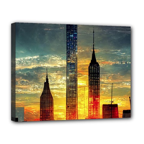 New York City Sunset Dusk Twilight Canvas 14  X 11  (stretched) by Wegoenart