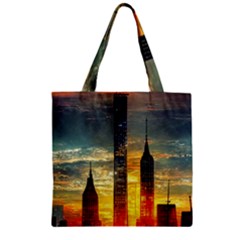 New York City Sunset Dusk Twilight Zipper Grocery Tote Bag by Wegoenart