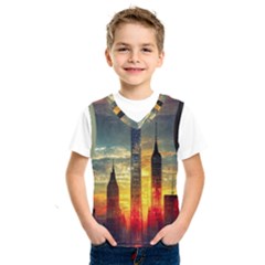 New York City Sunset Dusk Twilight Kids  Basketball Tank Top by Wegoenart