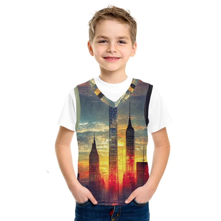 New York City Sunset Dusk Twilight Kids  Basketball Tank Top