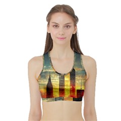 New York City Sunset Dusk Twilight Sports Bra With Border by Wegoenart