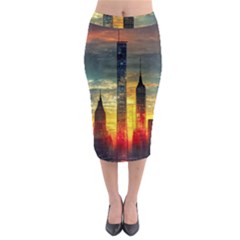 New York City Sunset Dusk Twilight Midi Pencil Skirt by Wegoenart