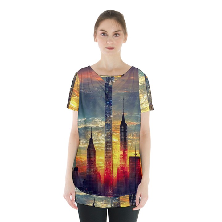 New York City Sunset Dusk Twilight Skirt Hem Sports Top