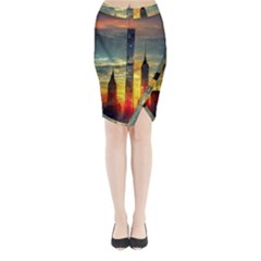 New York City Sunset Dusk Twilight Midi Wrap Pencil Skirt by Wegoenart