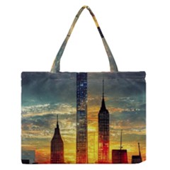 New York City Sunset Dusk Twilight Zipper Medium Tote Bag by Wegoenart