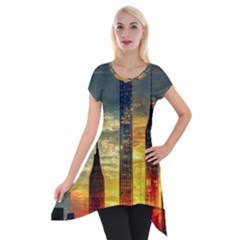 New York City Sunset Dusk Twilight Short Sleeve Side Drop Tunic by Wegoenart