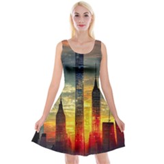 New York City Sunset Dusk Twilight Reversible Velvet Sleeveless Dress by Wegoenart