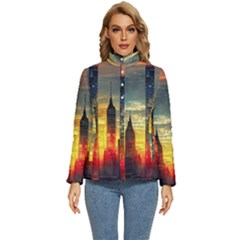 New York City Sunset Dusk Twilight Women s Puffer Bubble Jacket Coat by Wegoenart