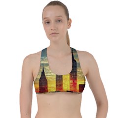 New York City Sunset Dusk Twilight Criss Cross Racerback Sports Bra by Wegoenart