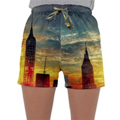 New York City Sunset Dusk Twilight Sleepwear Shorts by Wegoenart