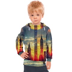 New York City Sunset Dusk Twilight Kids  Hooded Pullover by Wegoenart