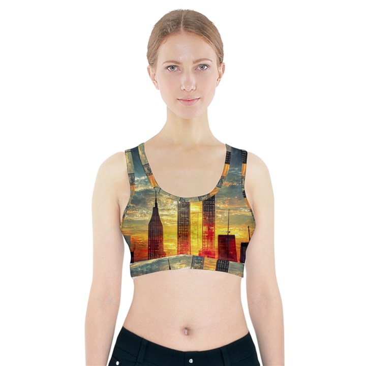 New York City Sunset Dusk Twilight Sports Bra With Pocket