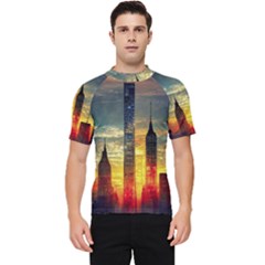 New York City Sunset Dusk Twilight Men s Short Sleeve Rash Guard by Wegoenart