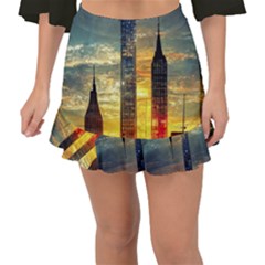 New York City Sunset Dusk Twilight Fishtail Mini Chiffon Skirt by Wegoenart