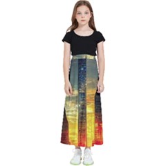 New York City Sunset Dusk Twilight Kids  Flared Maxi Skirt by Wegoenart