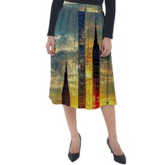 New York City Sunset Dusk Twilight Classic Velour Midi Skirt  by Wegoenart