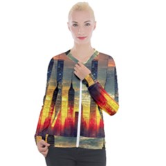 New York City Sunset Dusk Twilight Casual Zip Up Jacket by Wegoenart